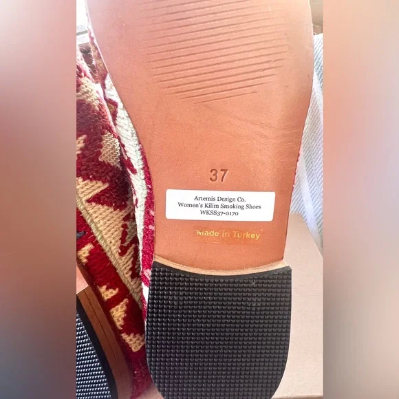 BRAND NEW Artemis Design Co Handmade Turkish Kilim Smoking Shoes Size 37 (6.5-7) Flats & Loafers